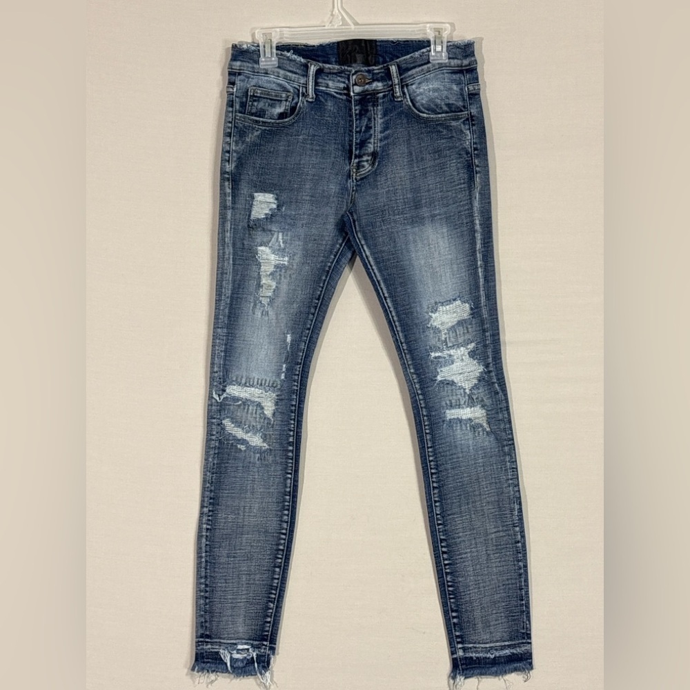 Valabasas Distressed Skinny Jeans Men’s Sz 29 Blue Denim Raw Hem